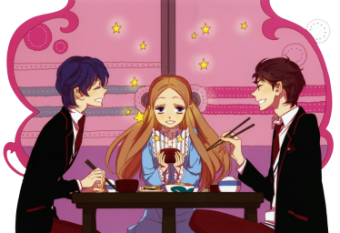 The Takakura siblings from Mawaru Penguindrum sharing a meal